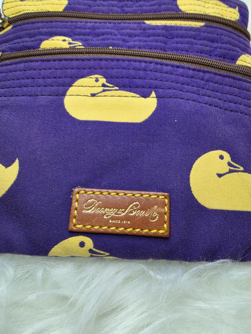 Dooney & Burke Crossbody Bag with Yellow Duck Print on Purple - Picture 2 of 5
